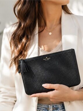 Kate Spade Pebbled Leather Clutch, handbag, Black
